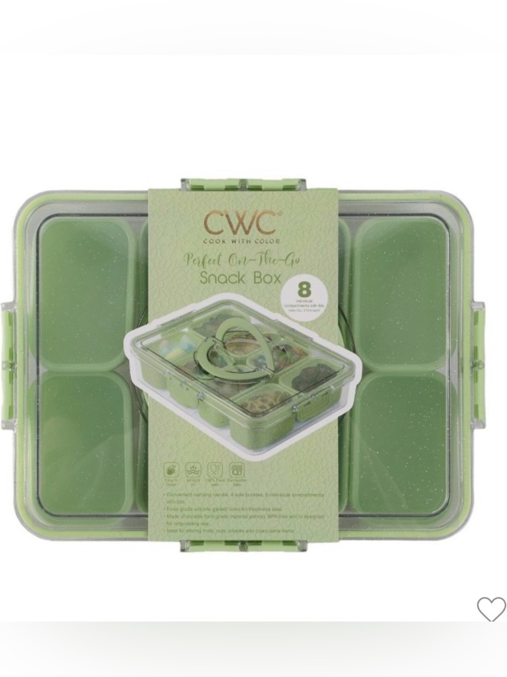 Cook With Color (CWC) - Green Perfect On-The-Go Snack Box - 8 Compartments. NWT